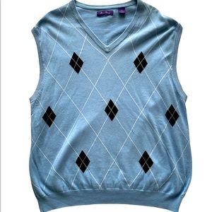 Alan Flusser Men’s XXL 100% Cotton Argyle V Neck Sweater Light Blue